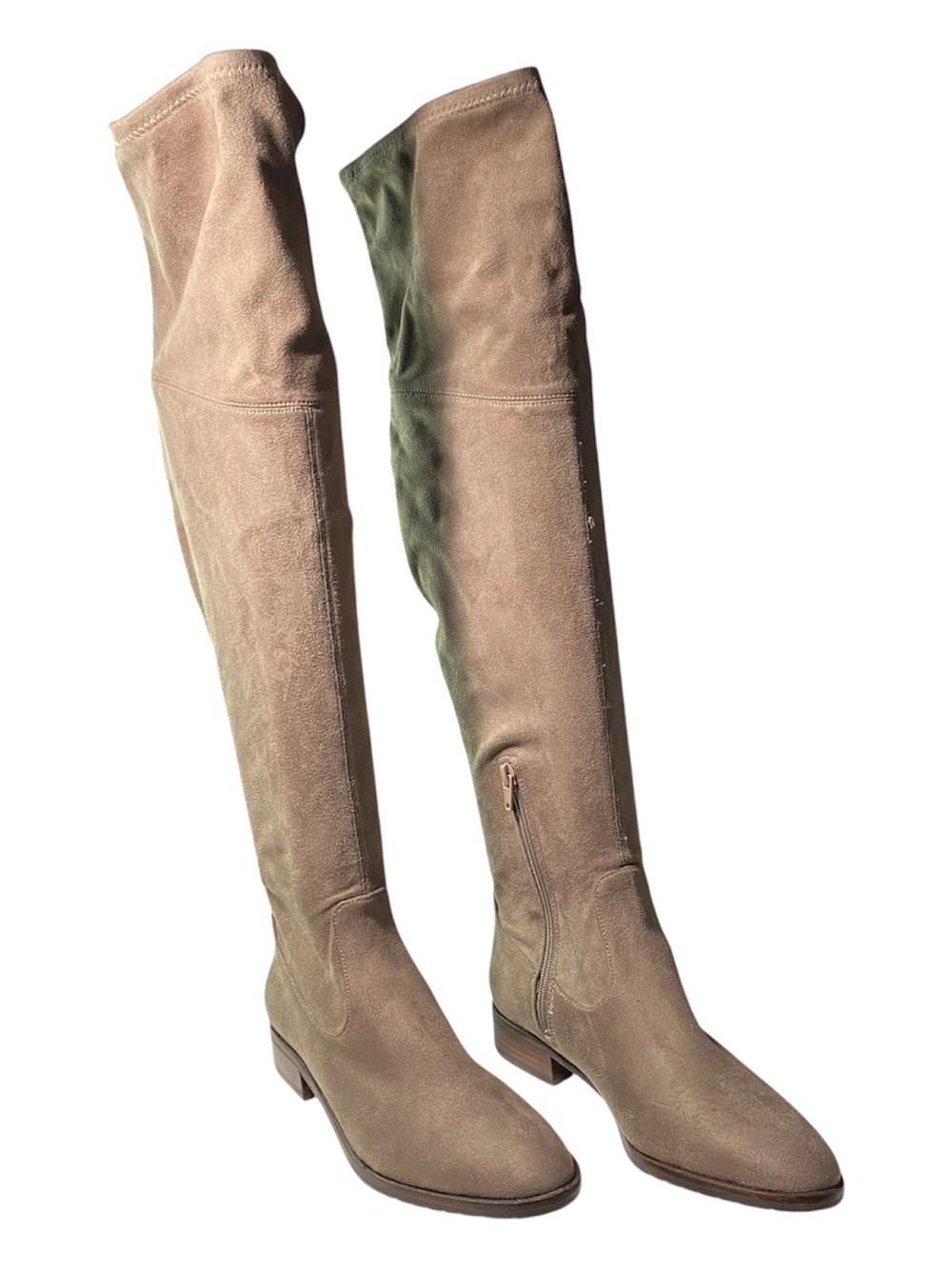 New Ivanka Trump Tall Boots 8 Taupe Suede Look Textile Riding Boots Wide Calf